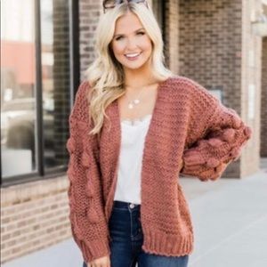 Burgundy Bubble Sleeve Cardigan